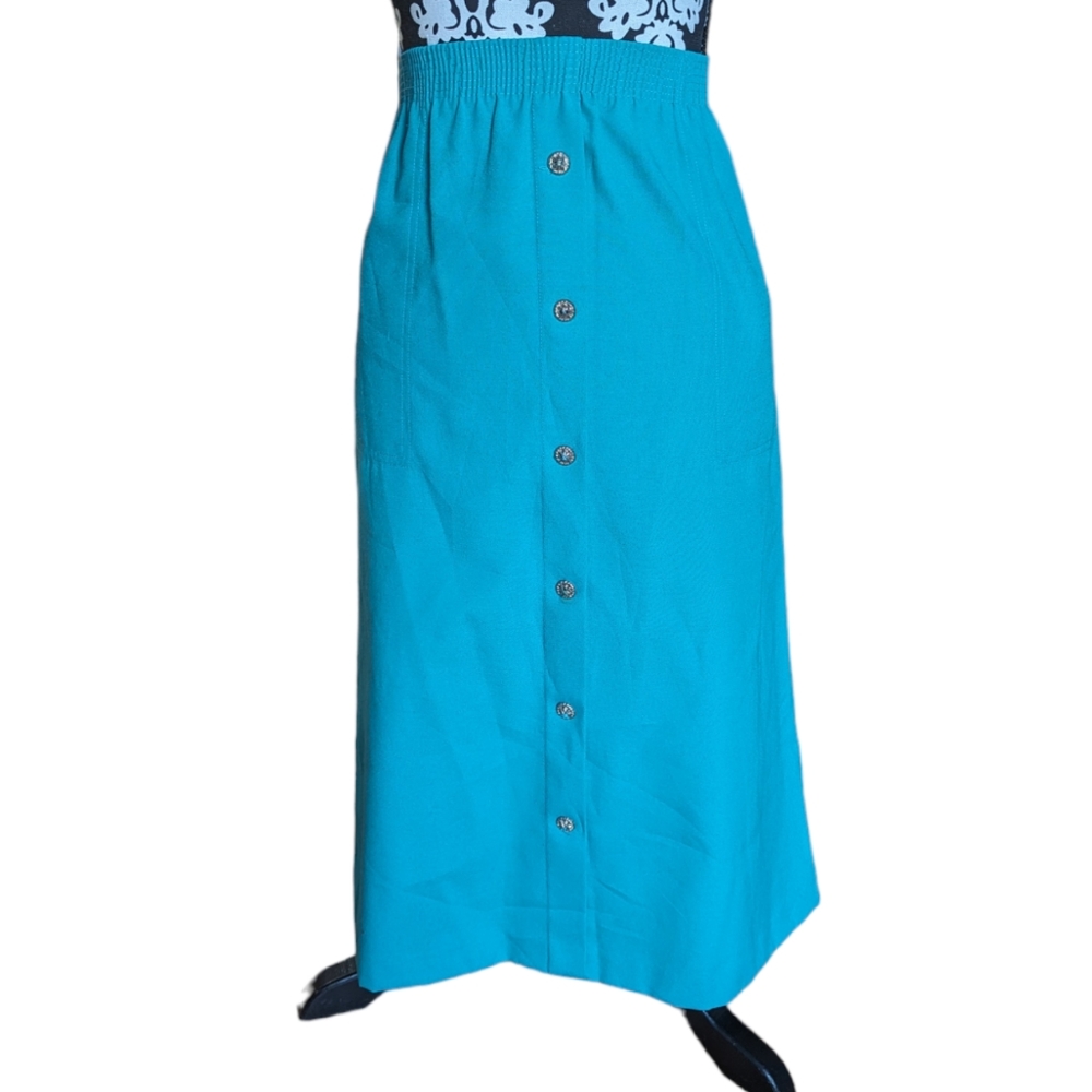 🌻2 for $20 | Vintage Teal Midi Skirt with Pockets & Elastic Waist